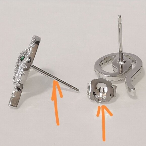 Genuine emerald gemstone CZ snake stud  earrings in Sterling Silver 🆕 - Picture 7 of 10